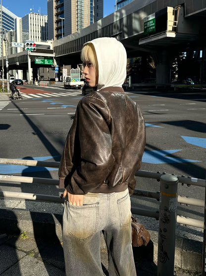 ヴィンテージレザータッチジップブルゾン