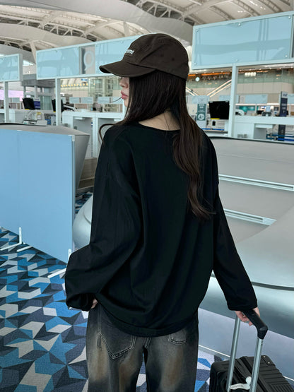 蕾丝十字长袖T恤