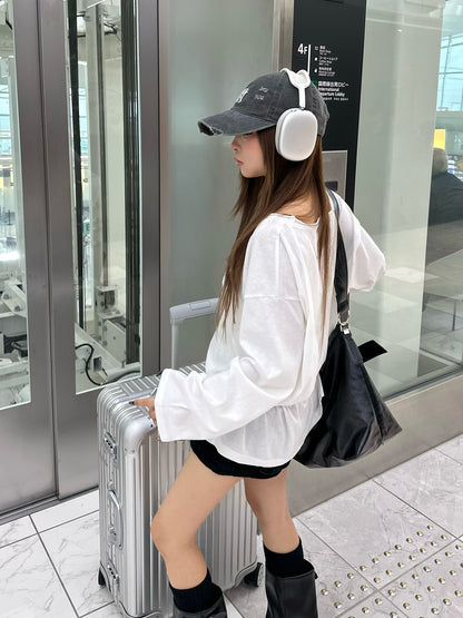 蕾丝十字长袖T恤