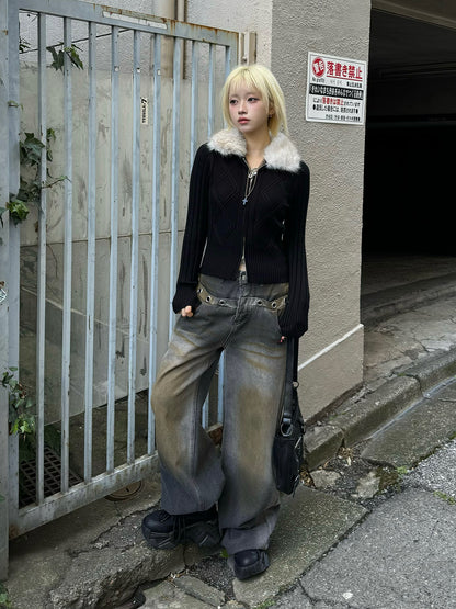 ファータッチカラーダブルジップニット