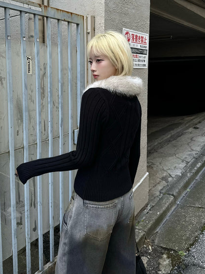 ファータッチカラーダブルジップニット