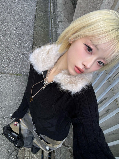 ファータッチカラーダブルジップニット