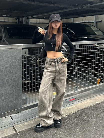 グレーウォッシュデニムパンツ