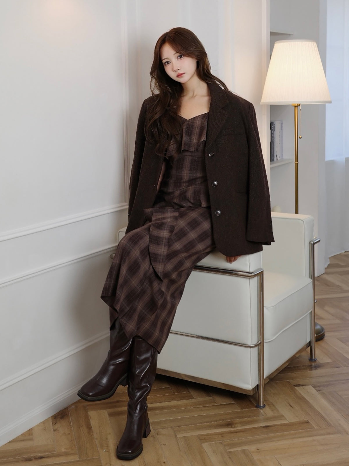 CHECK RUFFLE ONEPIECE