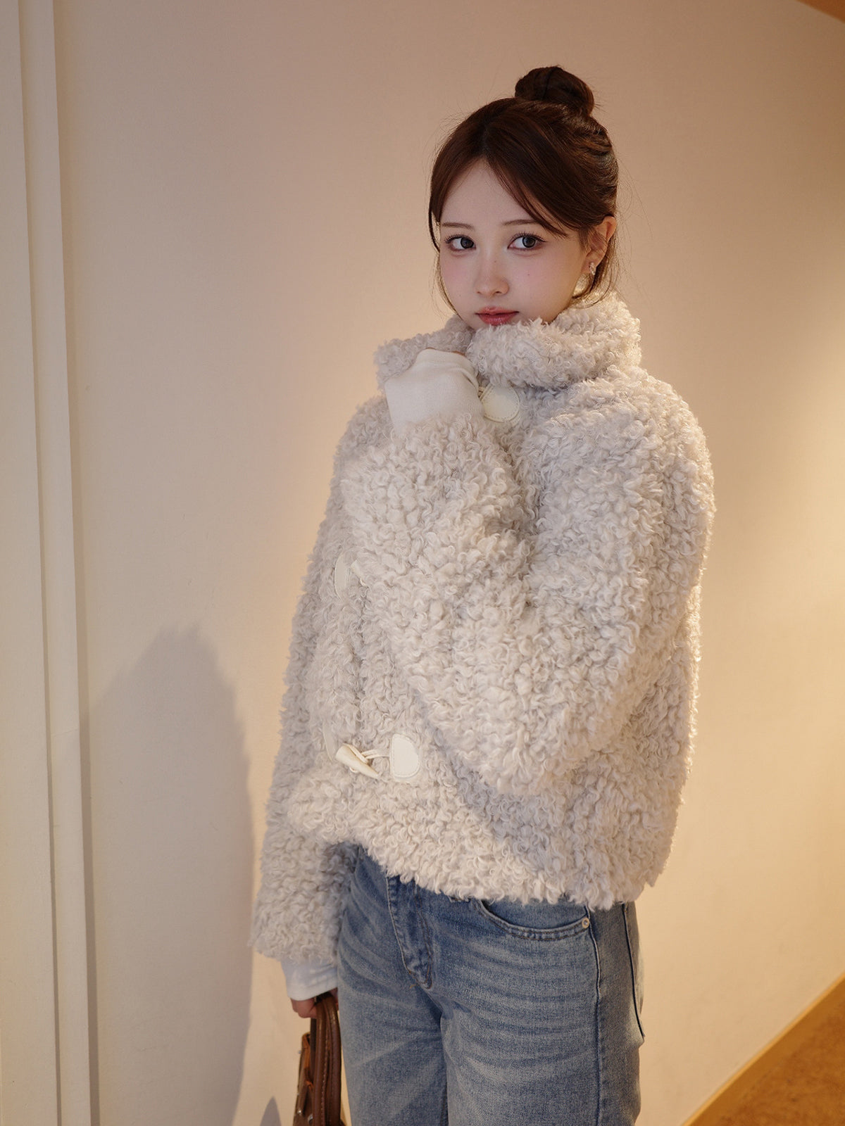 Poodle fur touch duffle coat