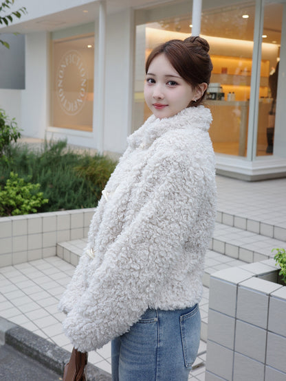 Poodle fur touch duffle coat