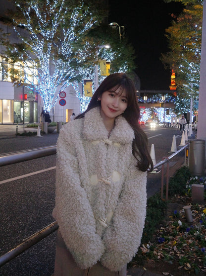 Poodle fur touch duffle coat