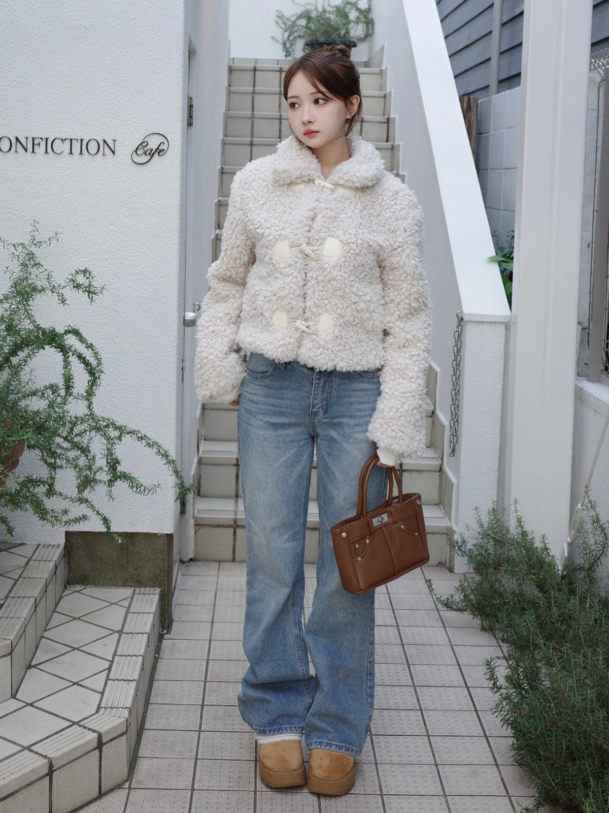 Poodle fur touch duffle coat