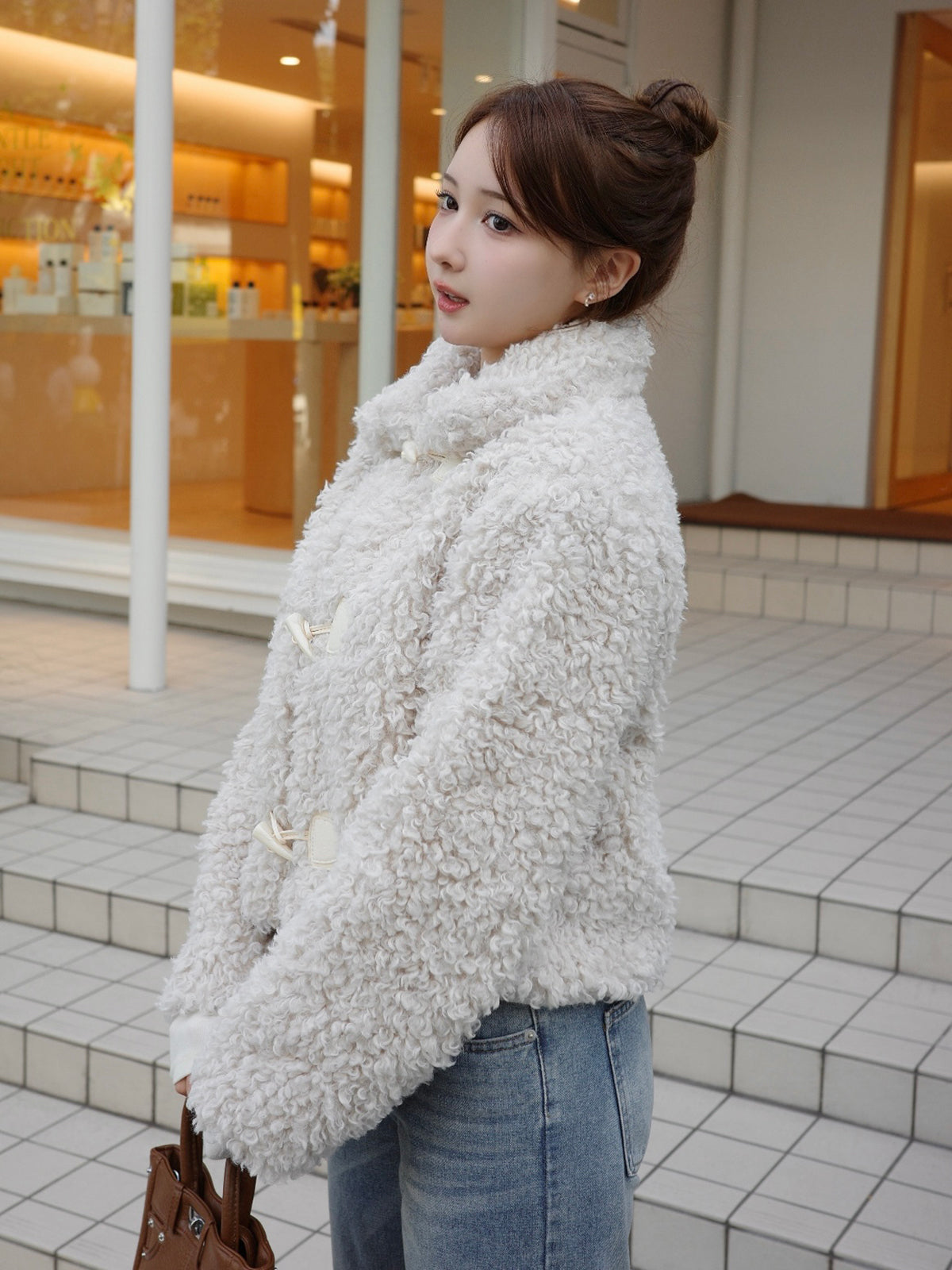 Poodle fur touch duffle coat