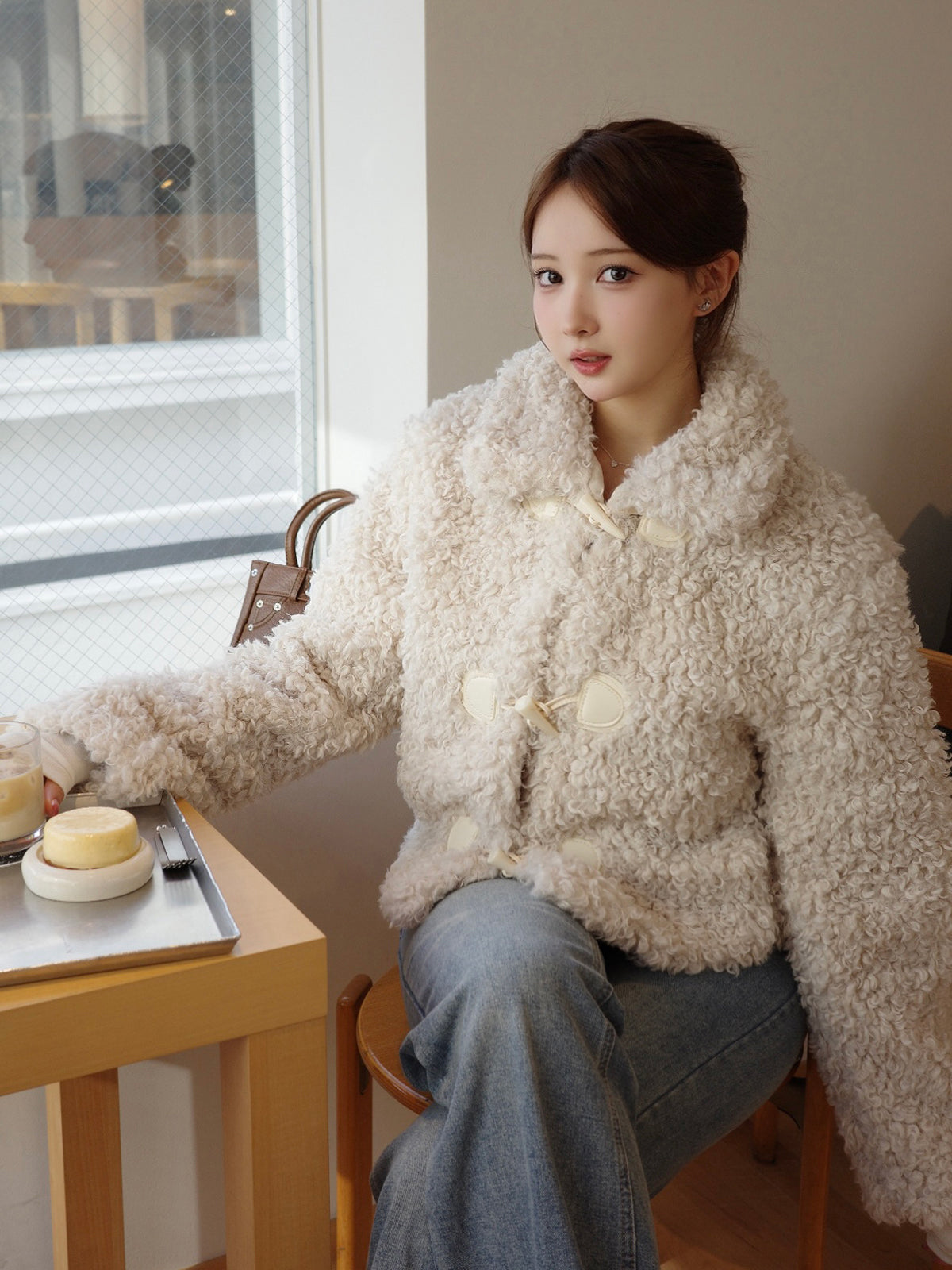 Poodle fur touch duffle coat