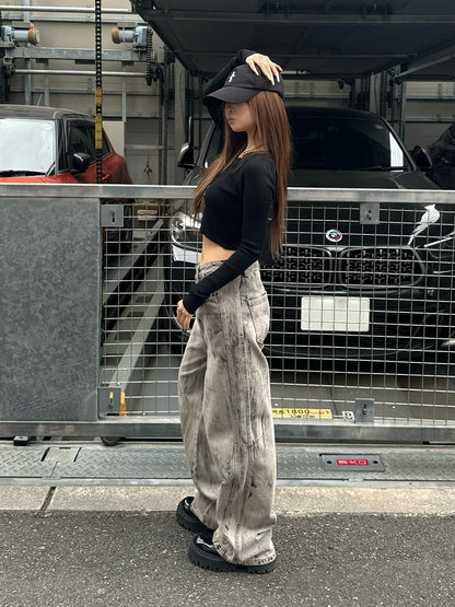 グレーウォッシュデニムパンツ