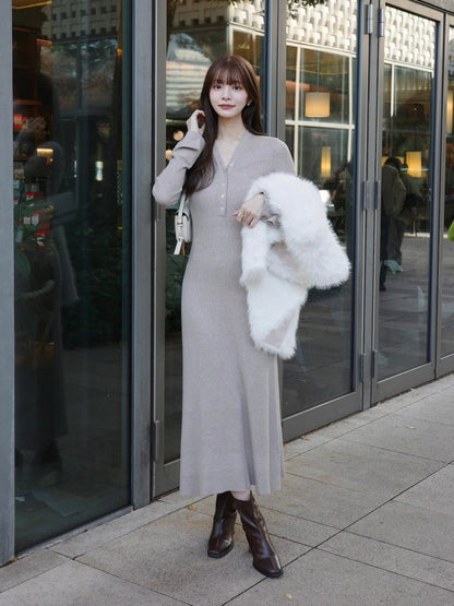 フロントボタンフレアニットワンピース【予約】