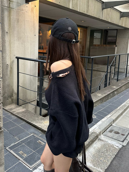 レオパードスカーフワンショルニット