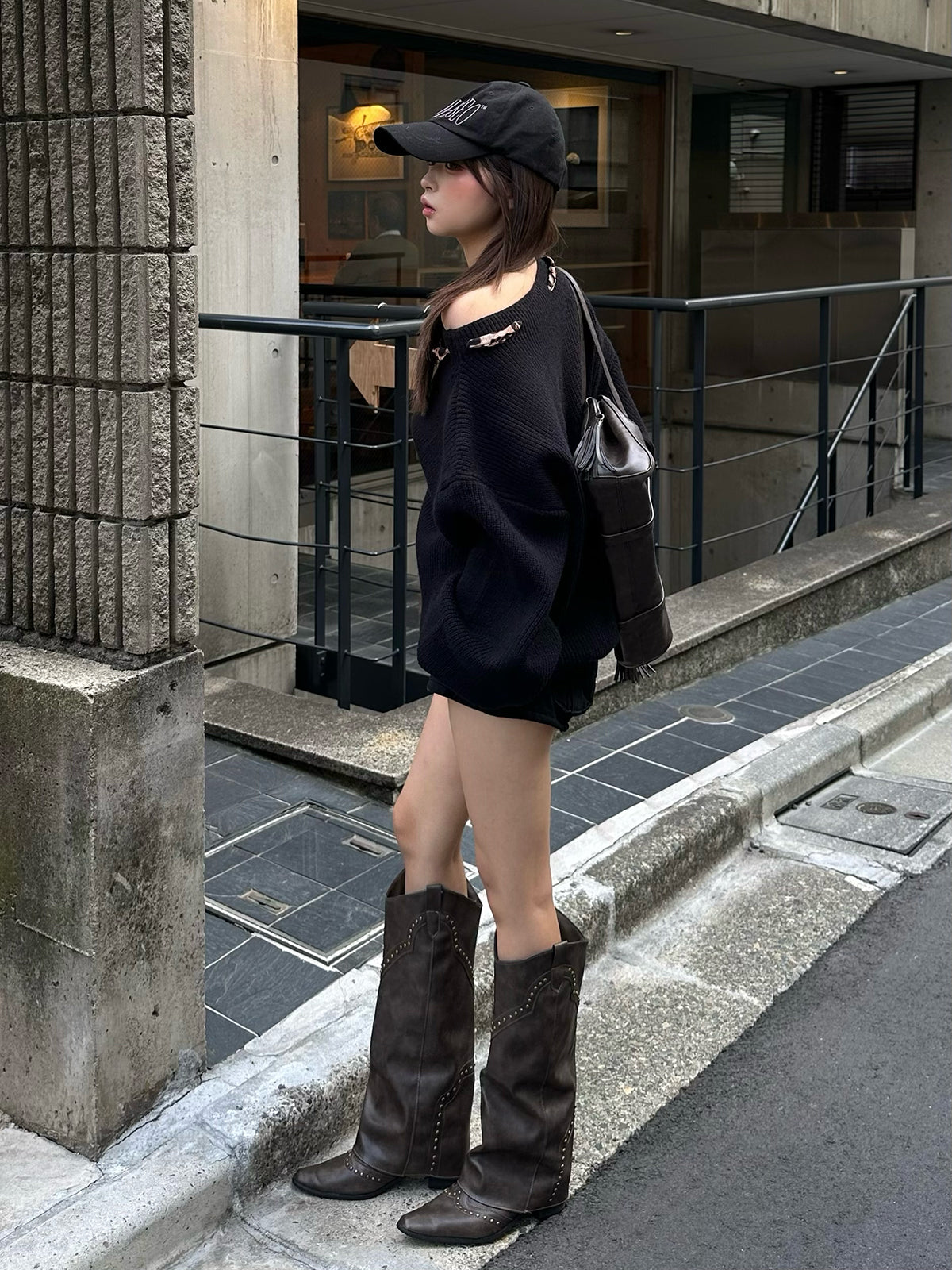 レオパードスカーフワンショルニット