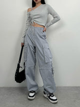 Side drawstring cargo pants - Blue Gray