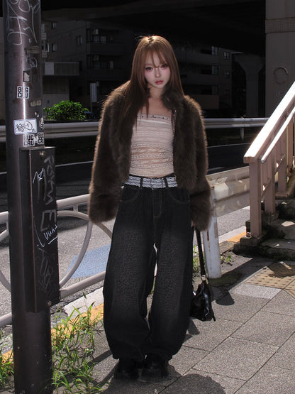 ハイネックファータッチショートブルゾン