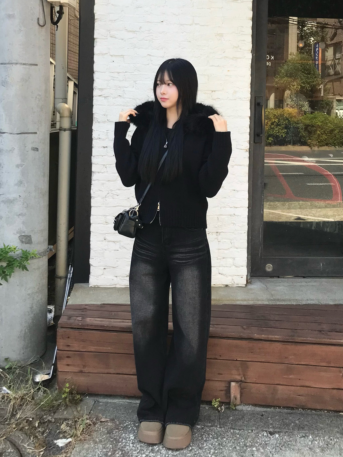 ファータッチ连帽双拉链针织衫