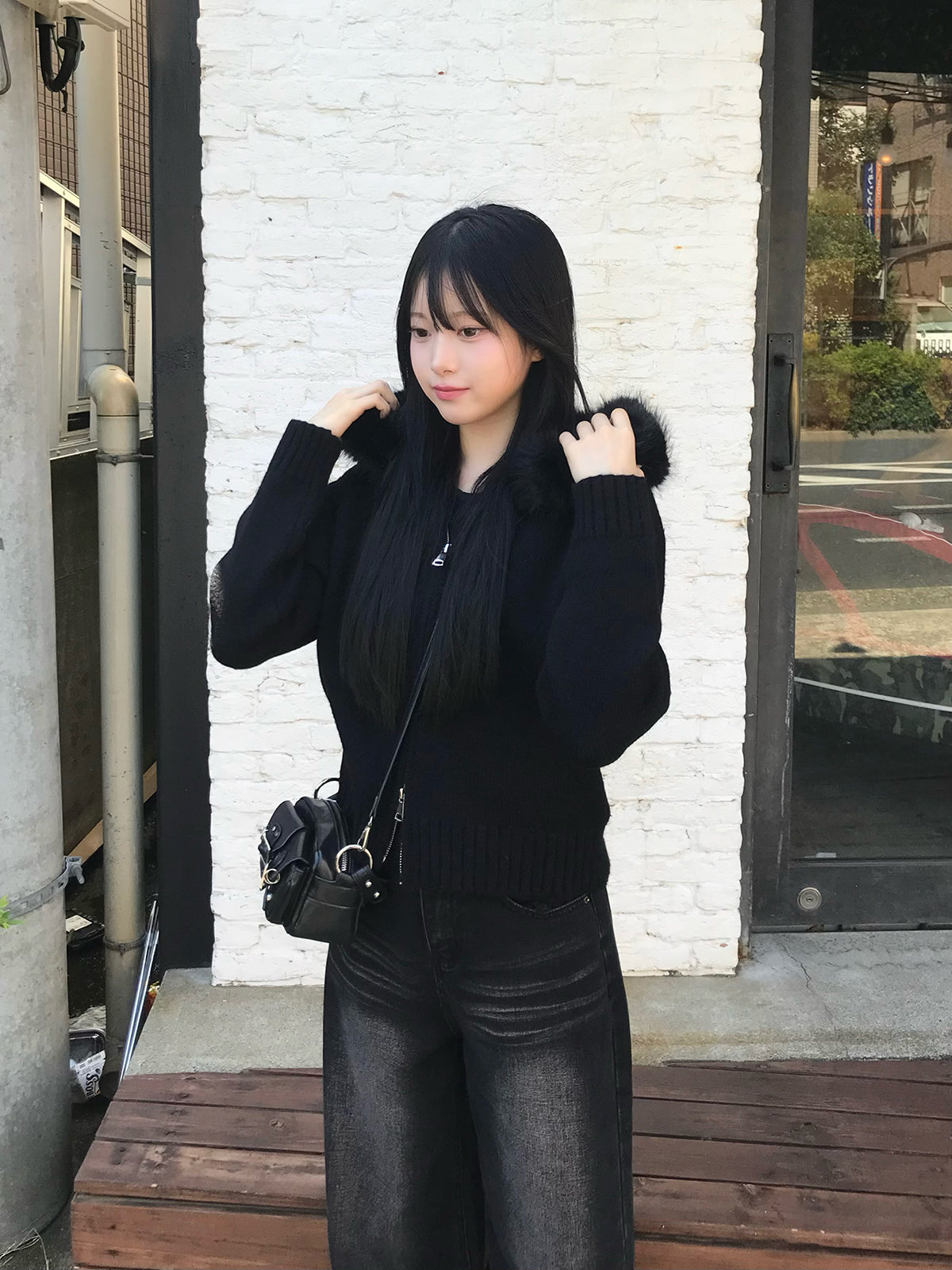 ファータッチ连帽双拉链针织衫