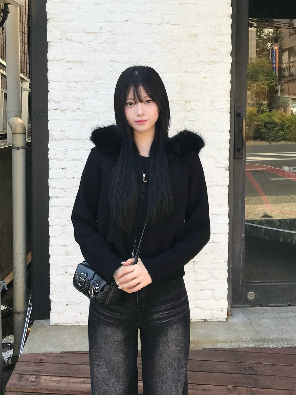 ファータッチ连帽双拉链针织衫