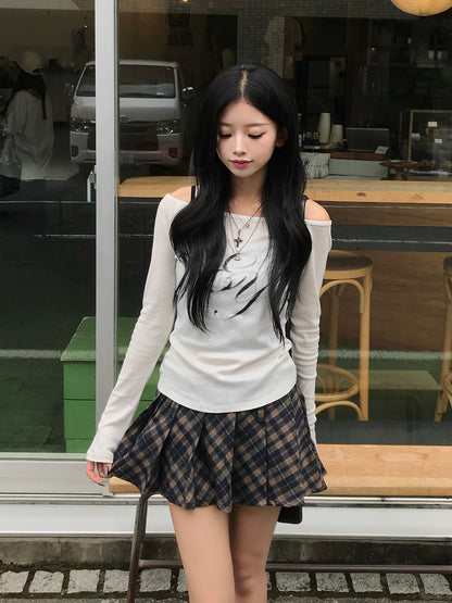 レトロチェックプリーツミニスカパン