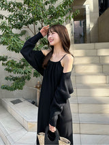 Bolero set halter neck knit dress - black