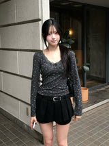 フラワーレースカットソー - ブラック