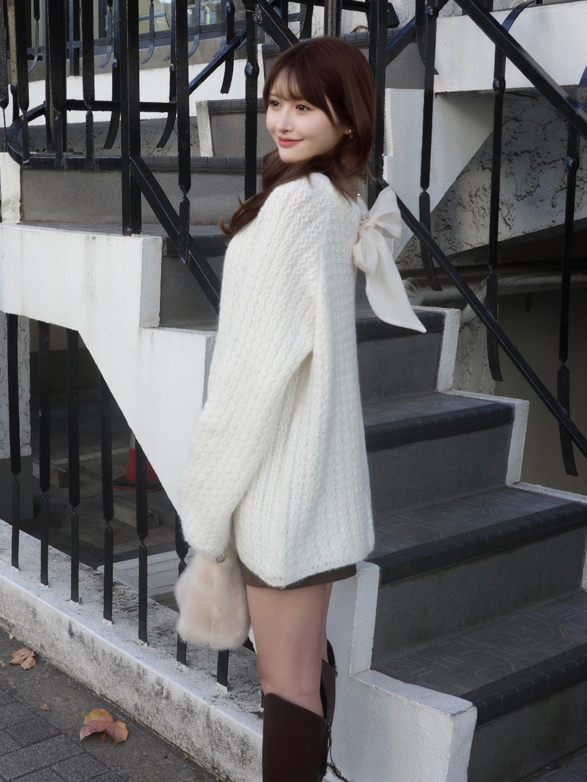 12/11★Size 蕾丝蝴蝶结宽松亮片针织衫