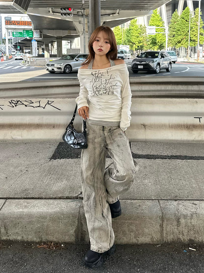 ホルターネックボーダードッキングカットソー