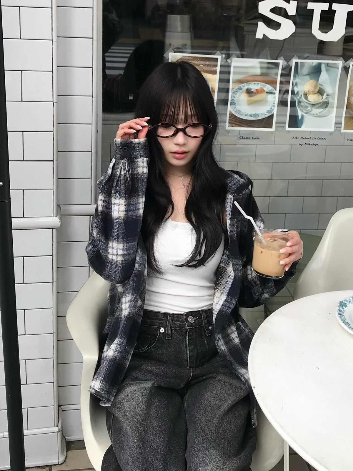 チェックフーディシャツ