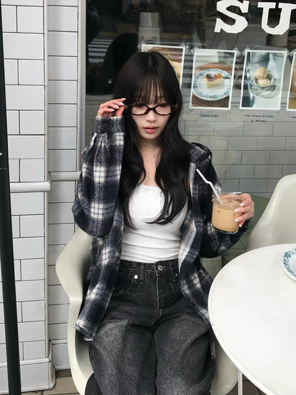 チェックフーディシャツ