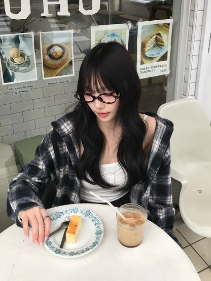 チェックフーディシャツ