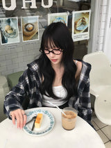 チェックフーディシャツ - ブラック