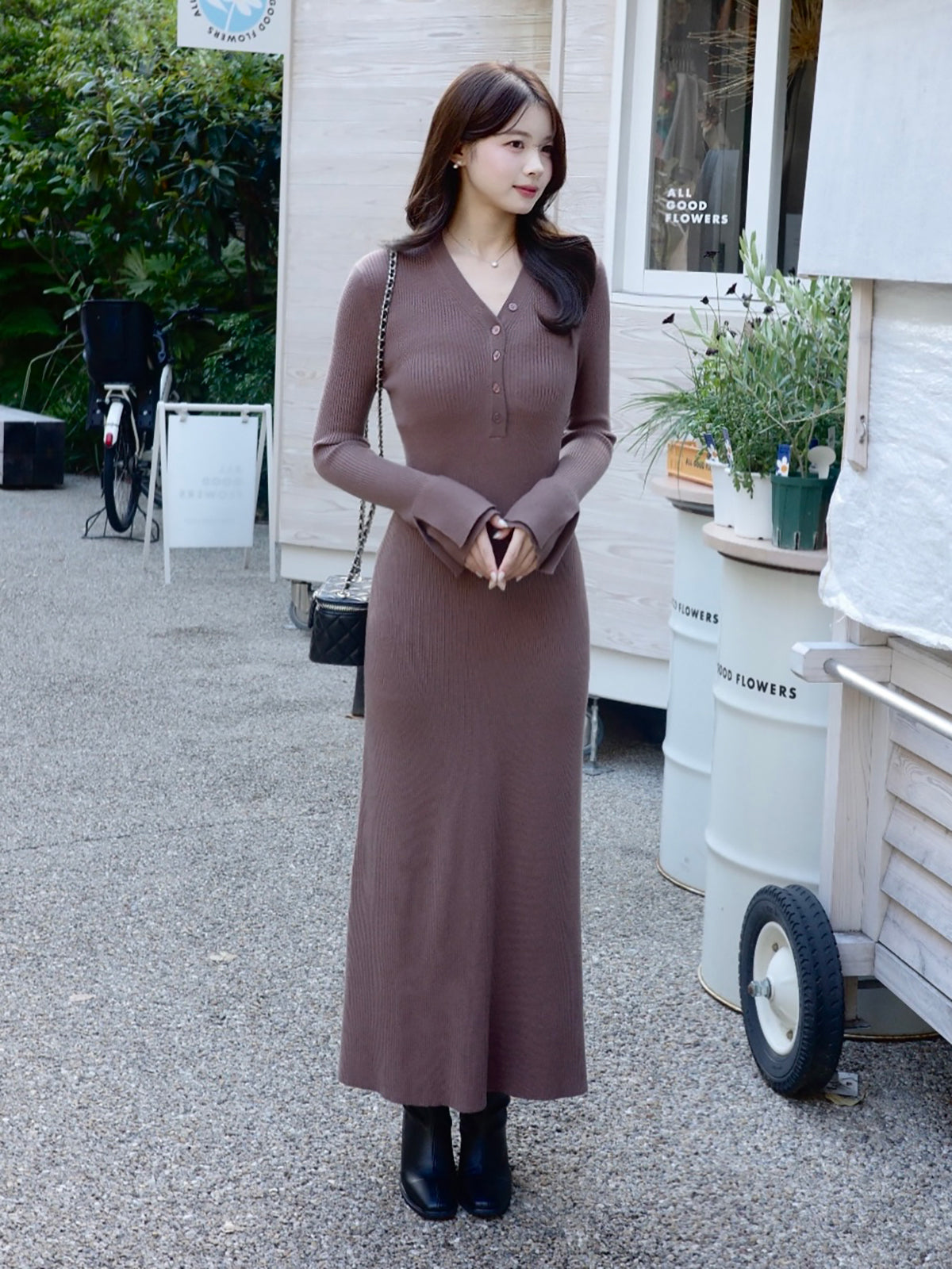 フロントボタンフレアニットワンピース【予約】