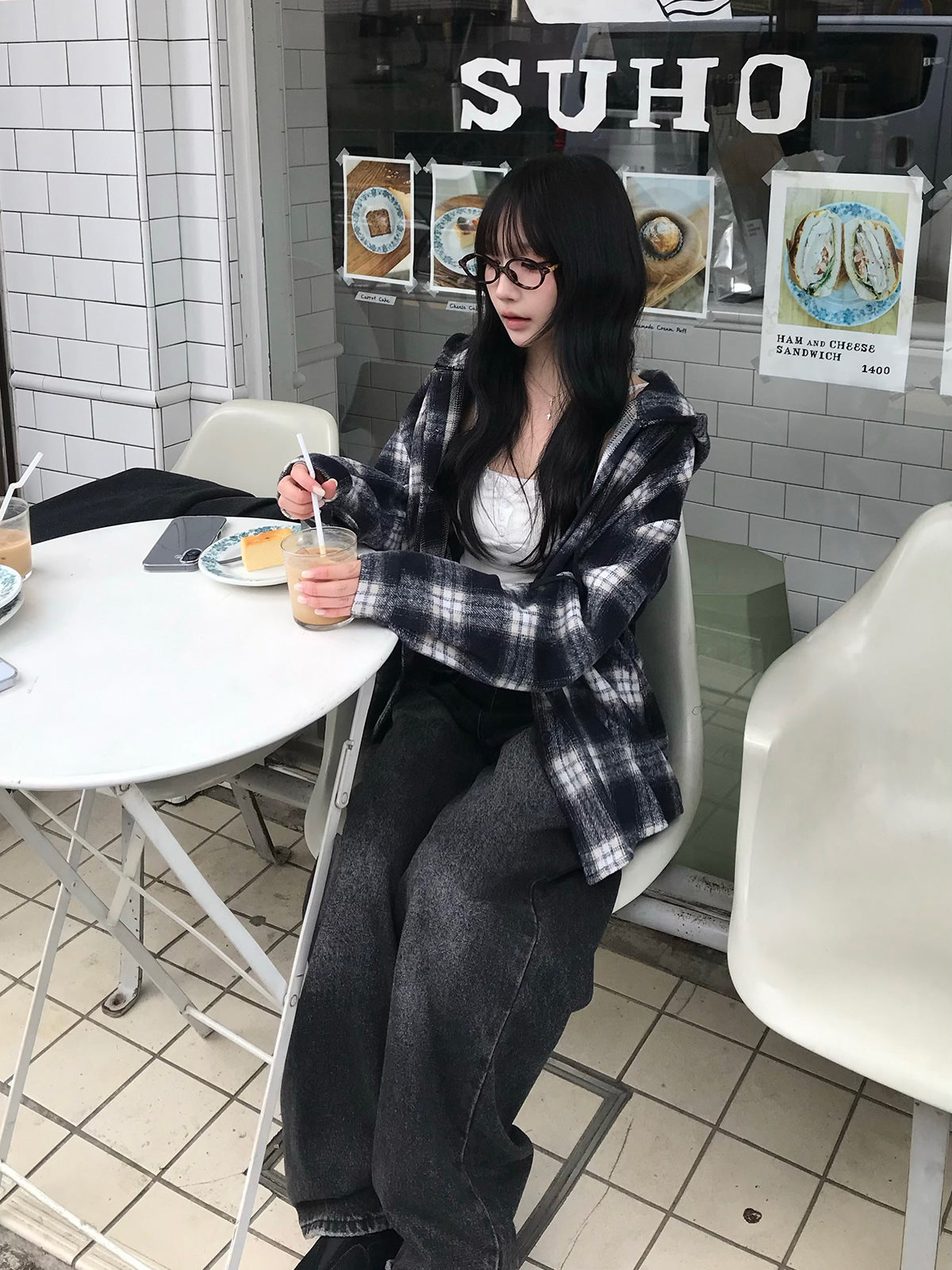 チェックフーディシャツ