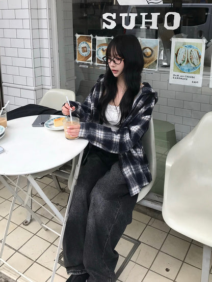 チェックフーディシャツ