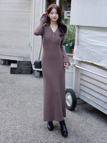 フロントボタンフレアニットワンピース【予約】