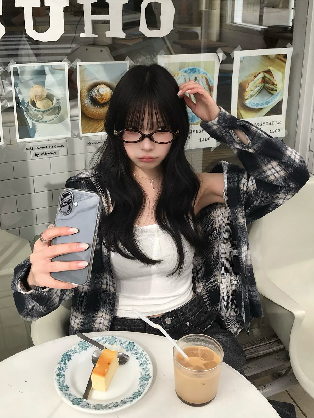 チェックフーディシャツ