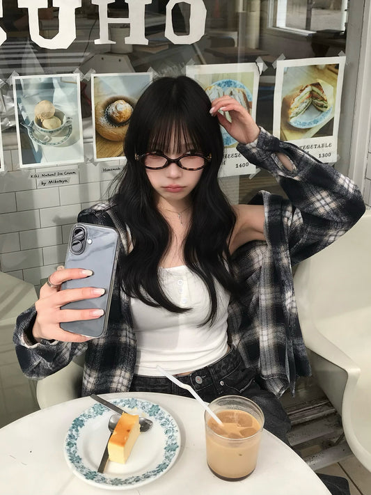 チェックフーディシャツ