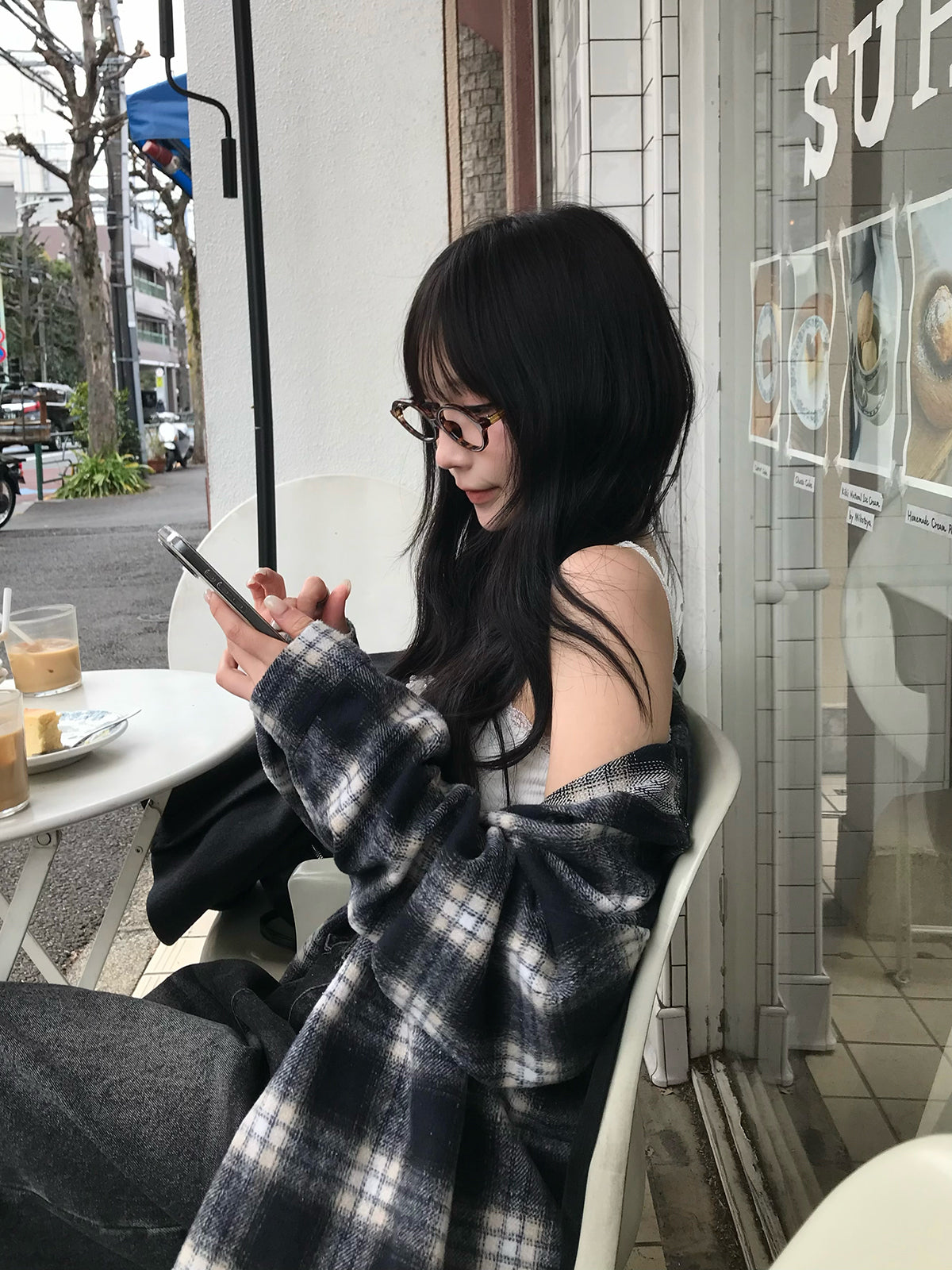 チェックフーディシャツ