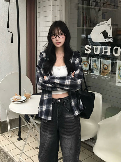 チェックフーディシャツ