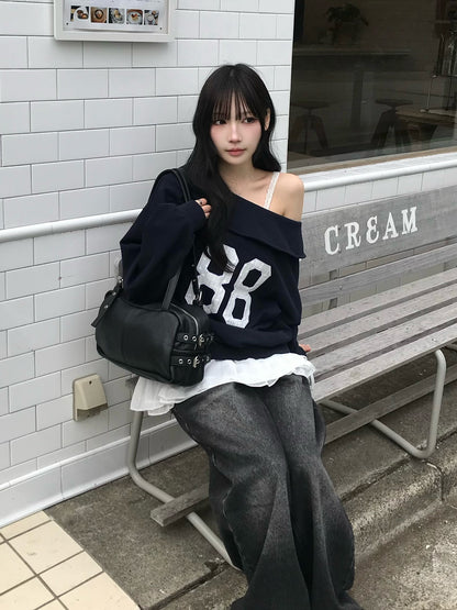 レースロゴオフショルスウェット