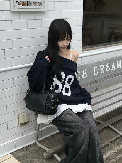 レースロゴオフショルスウェット