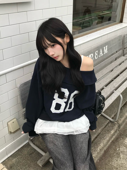 レースロゴオフショルスウェット