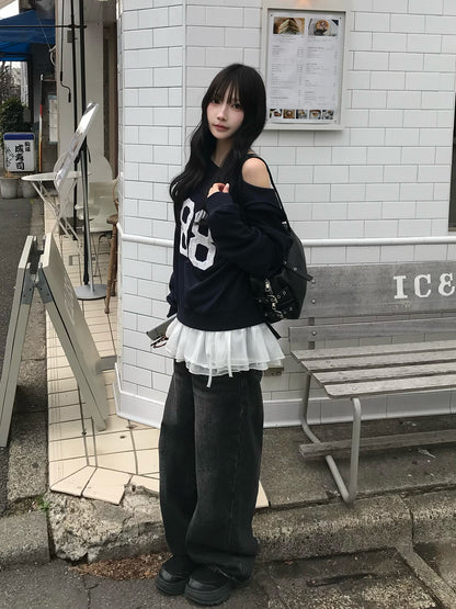 レースロゴオフショルスウェット