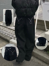 ステッチクロスワイドデニムパンツ - ブラック