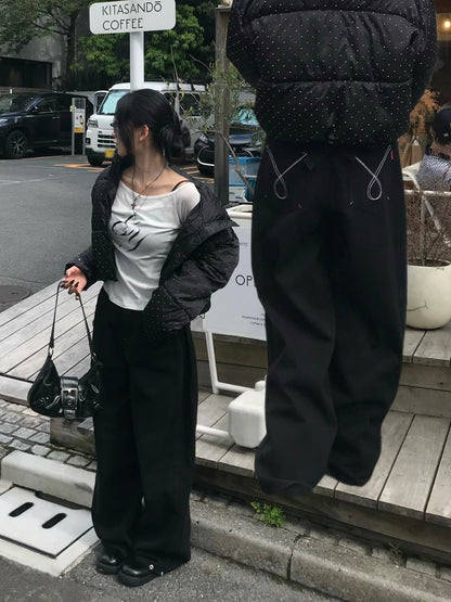 ステッチクロスワイドデニムパンツ