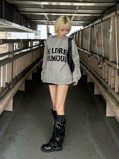 字母标志连帽针织衫