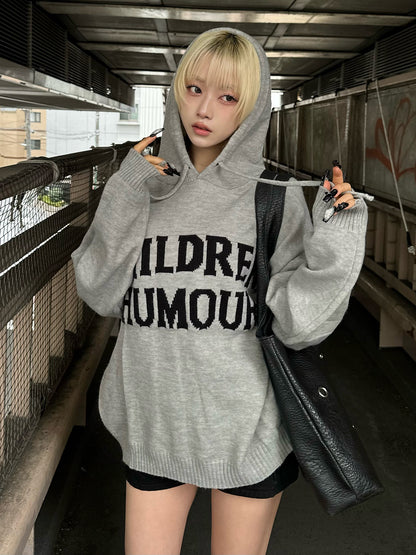 字母标志连帽针织衫