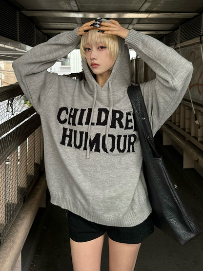 字母标志连帽针织衫