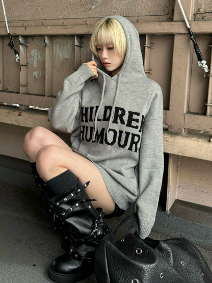 字母标志连帽针织衫